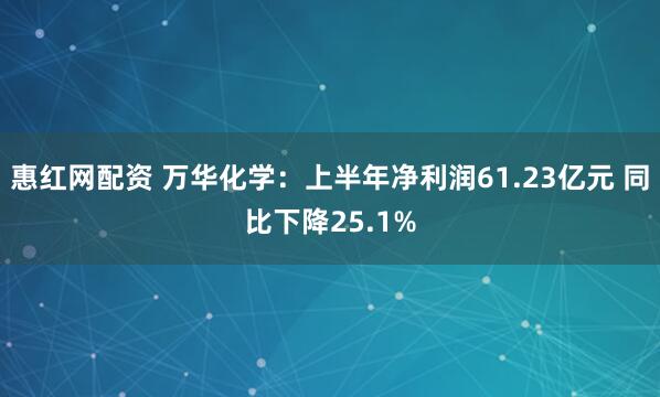 惠红网配资 万华化学：上半年净利润61.23亿元 同比下降25.1%